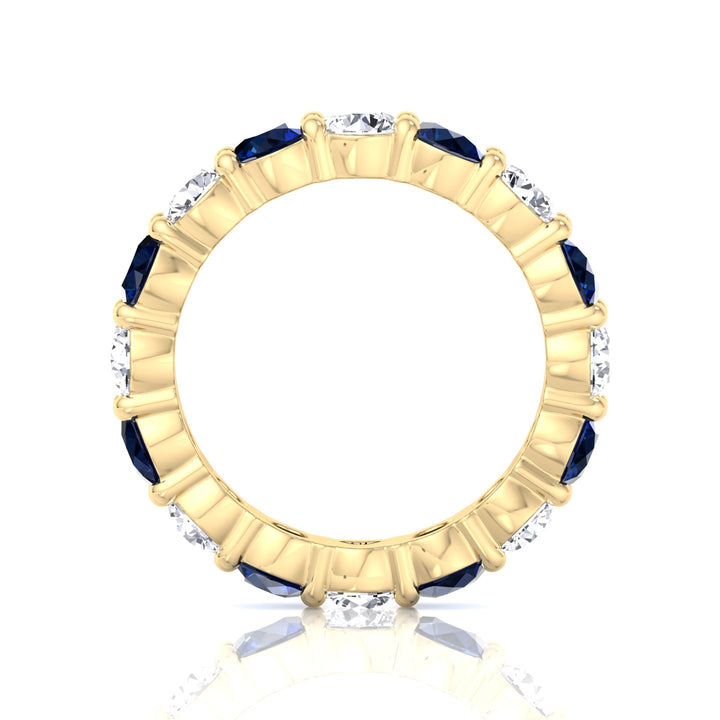 Round Alternating Natural Blue Sapphire and Diamonds Eternity Band  Yellow Gold