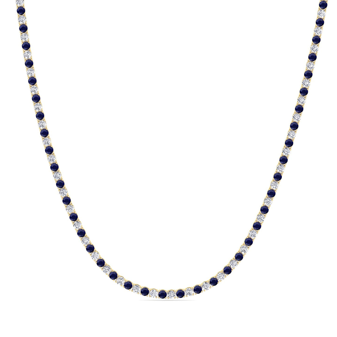 Sara - Alternating Blue Sapphire and Natural Diamond Tennis Necklace - Gem Jewelers Co