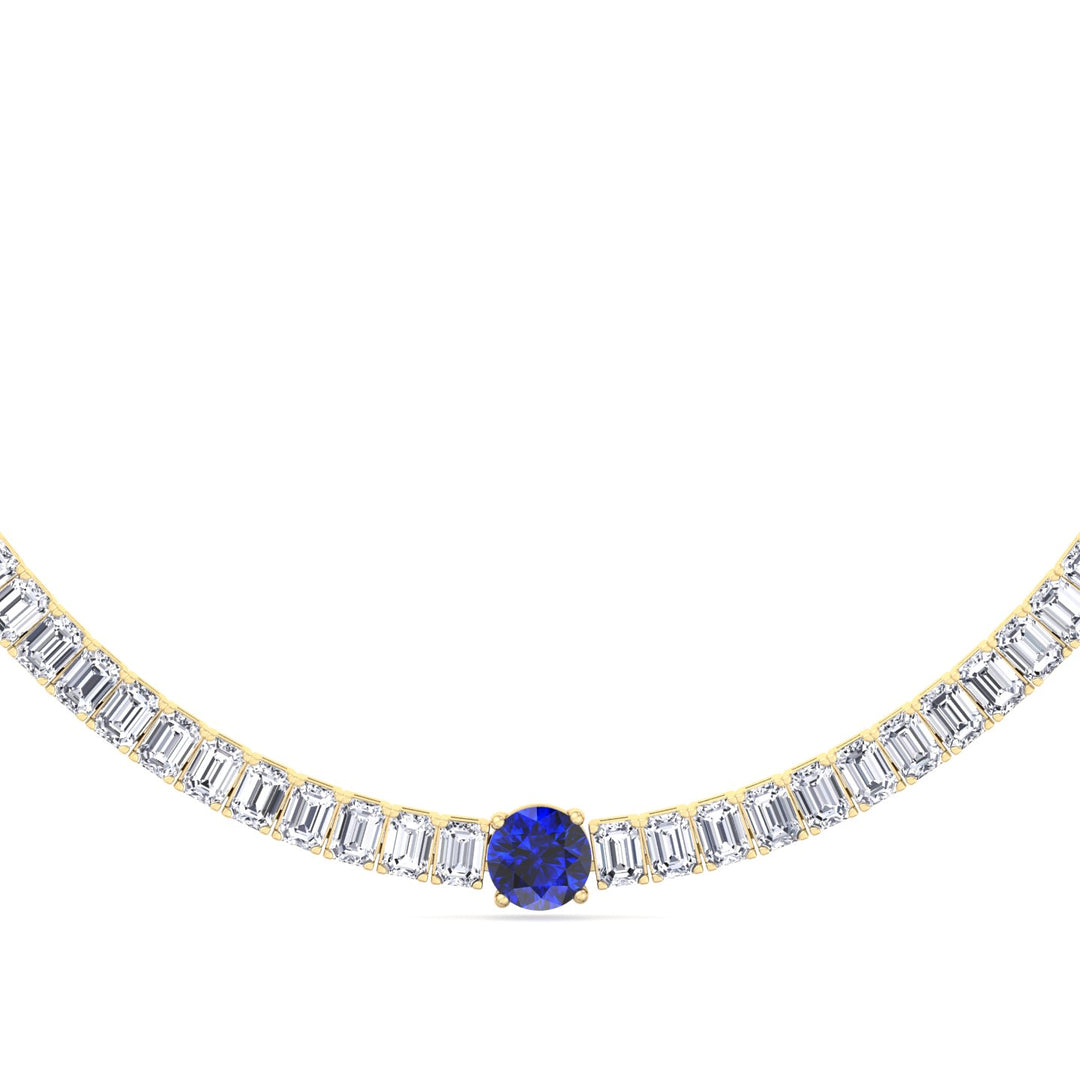 Natural Round Sapphire and Emerald Diamond Tennis Necklace