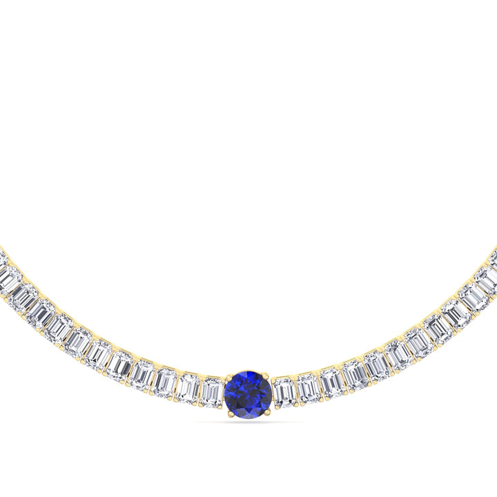 Natural Round Sapphire and Emerald Diamond Tennis Necklace