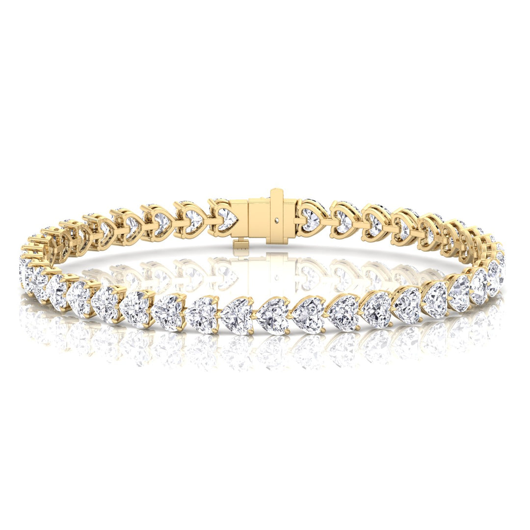 East to West Heart Shape Natural Diamond Tennis Bracelet Yellow Gold