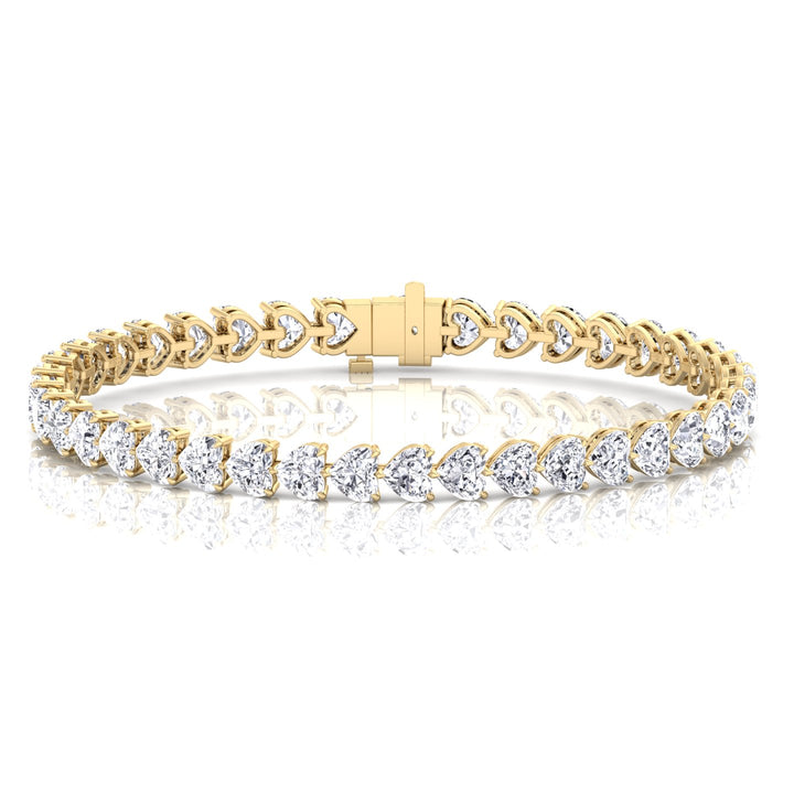 East to West Heart Shape Natural Diamond Tennis Bracelet Yellow Gold