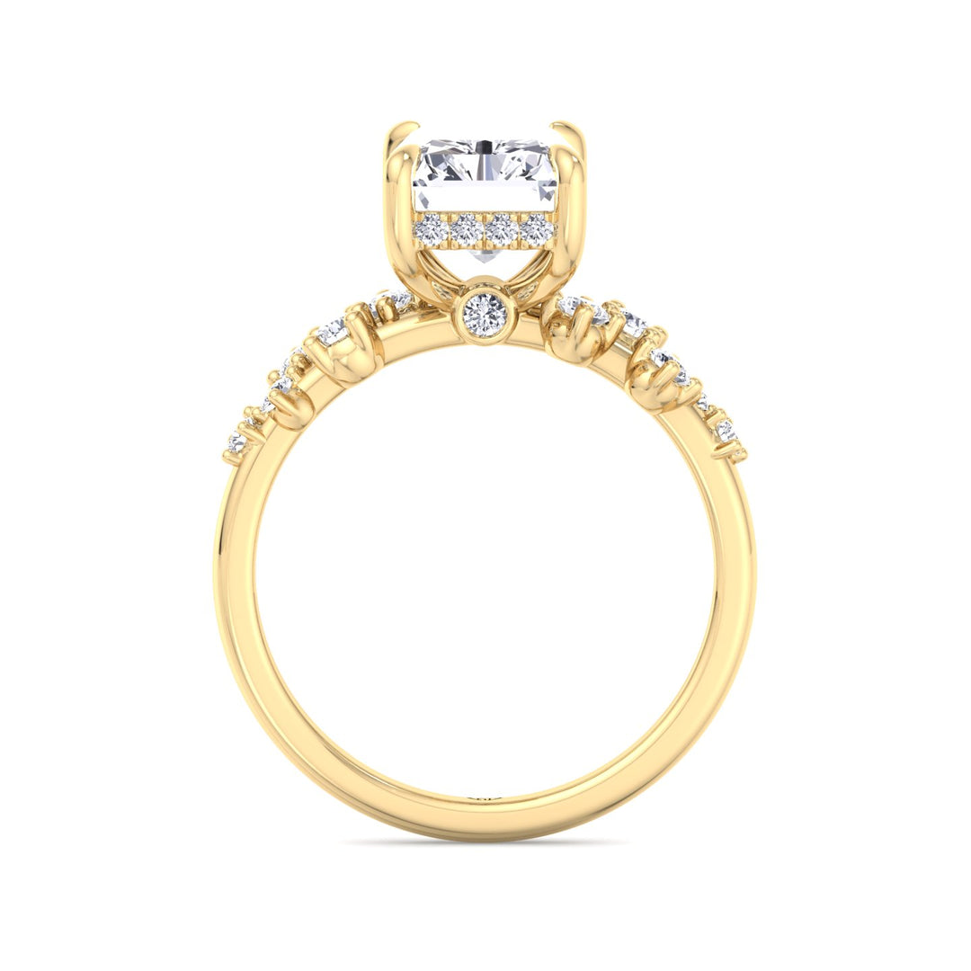 Carmela - Radiant Shape Hidden Halo Diamond Engagement Ring With Clustered Side Stones - Gem Jewelers Co