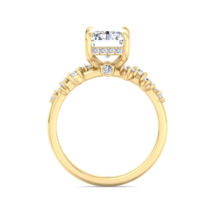 Carmela - Radiant Shape Hidden Halo Diamond Engagement Ring With Clustered Side Stones - Gem Jewelers Co
