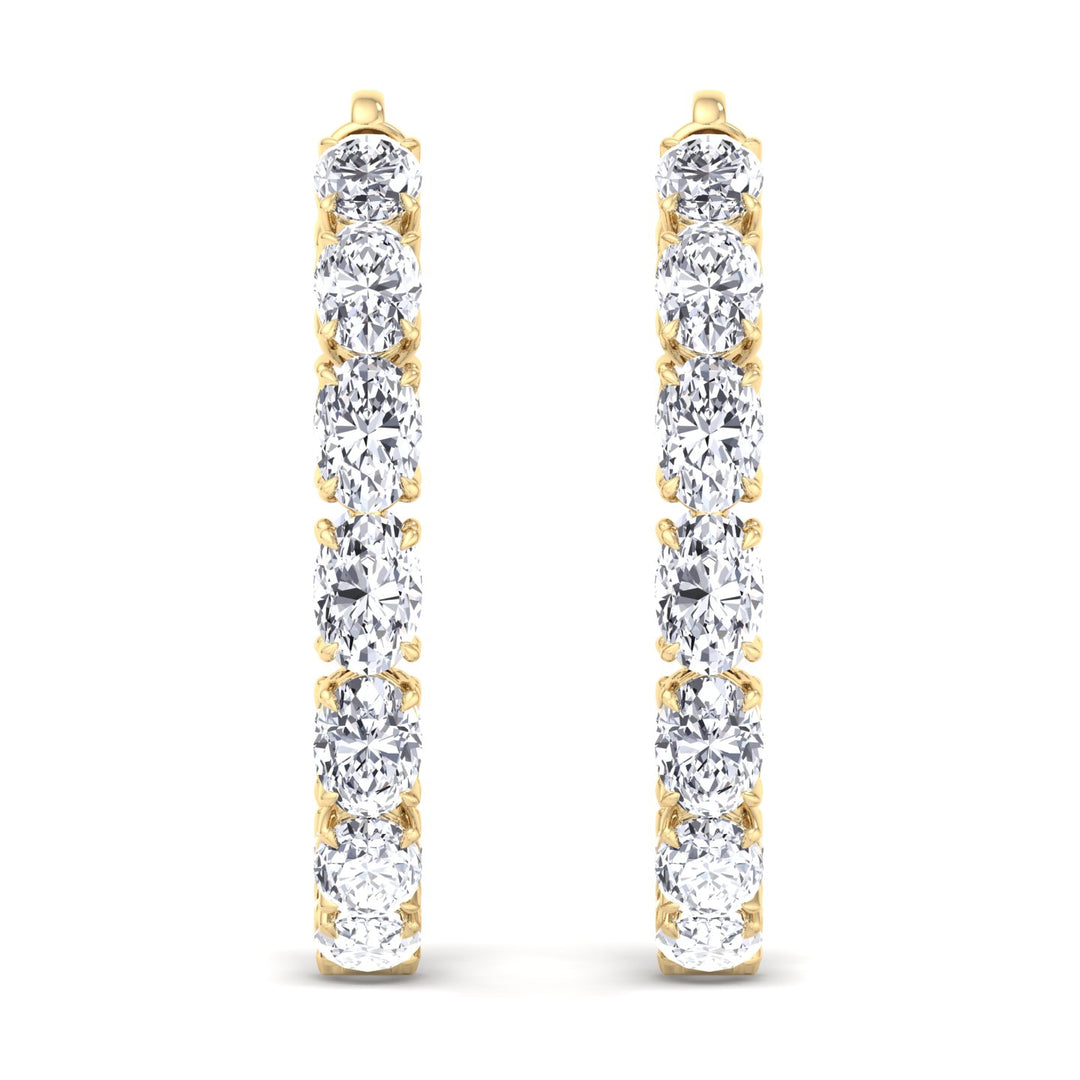 Inside Out Oval Natural Diamond Hoop Earring 1.25” Yellow Gold