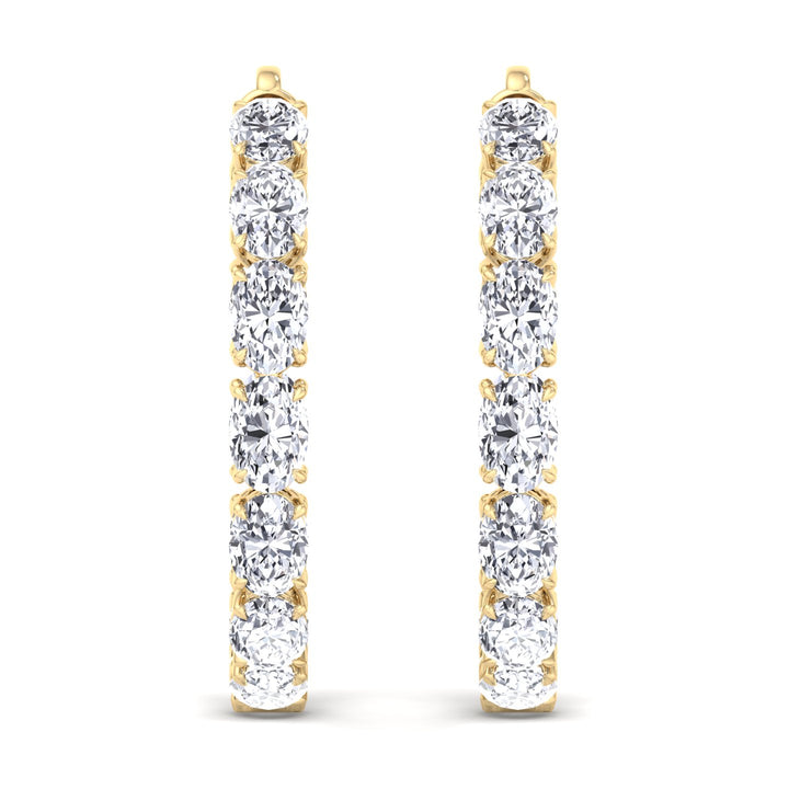 Inside Out Oval Natural Diamond Hoop Earring 1.25” Yellow Gold