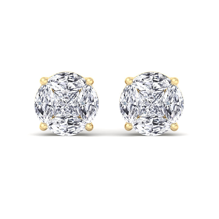 Marquise and Princess Shape Natural Diamond Clustered Stud Earrings