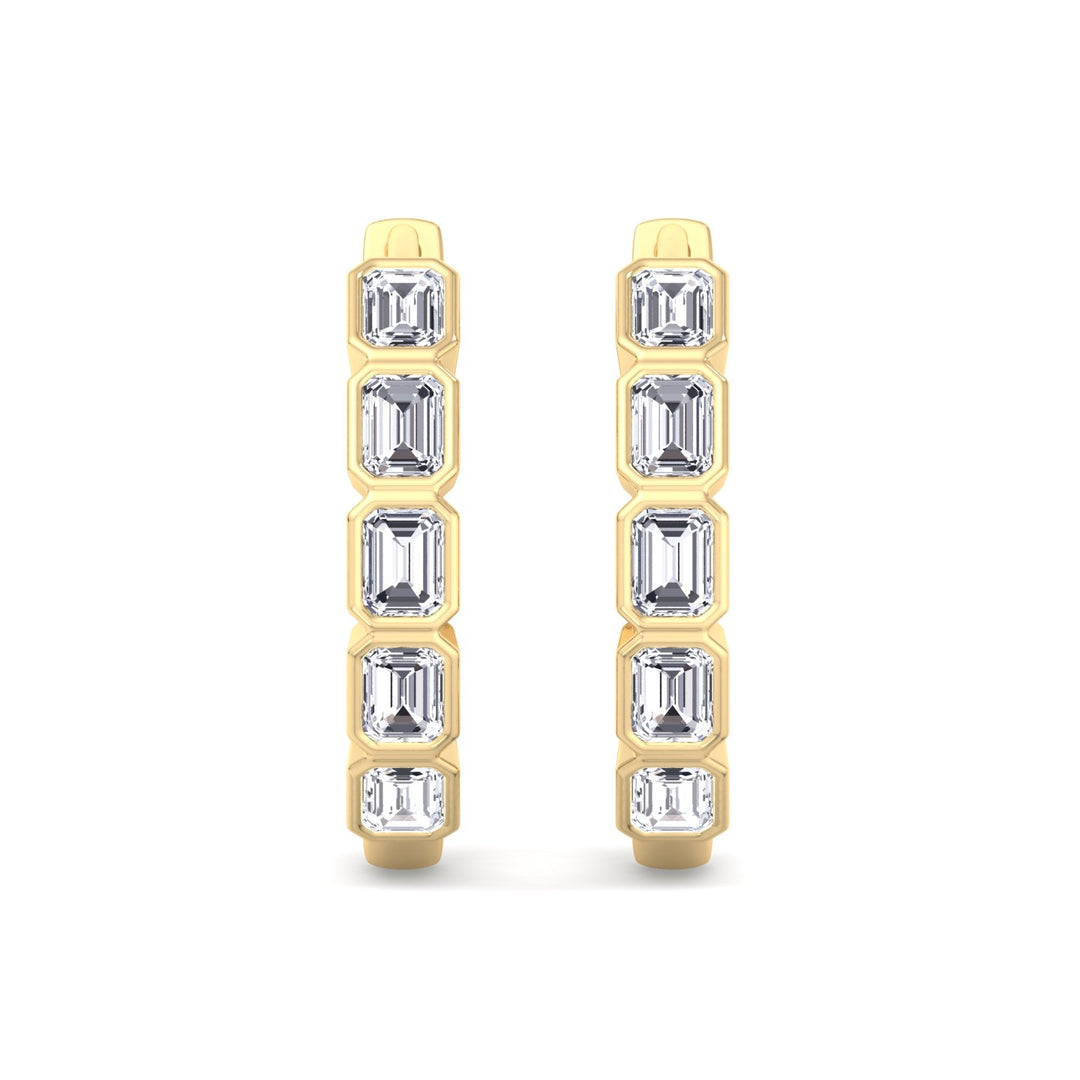 2.5CT T.W Emerald Shape Bezel Set Natural Diamond Hoops