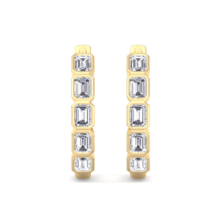 2.5CT T.W Emerald Shape Bezel Set Natural Diamond Hoops