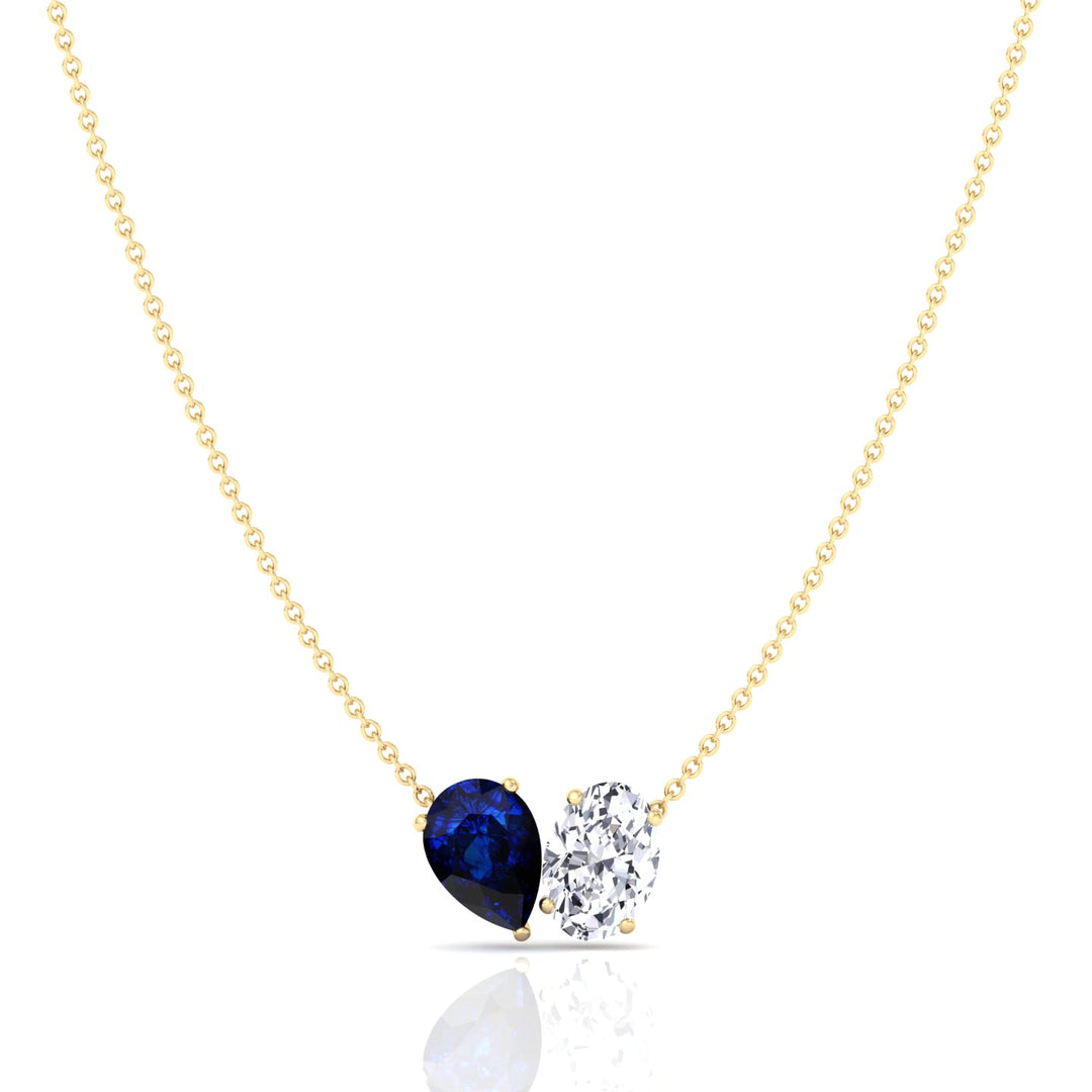 Natural Pear Shape Sapphire and Oval Diamond Pendant Yellow Gold 14K 18K