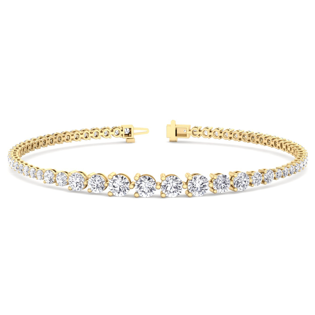3-Prong Graduated Natural Diamond Tennis Bracelet Yellow Gold