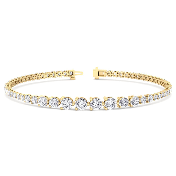 3-Prong Graduated Natural Diamond Tennis Bracelet Yellow Gold
