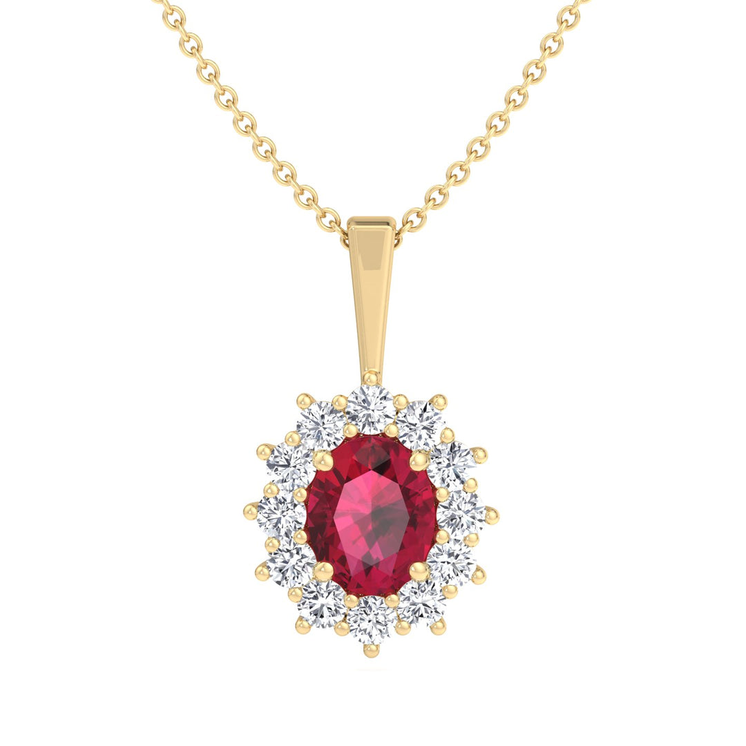 Burma - 3.5CT Oval Ruby and Round Diamond Pendant Necklace - Gem Jewelers Co