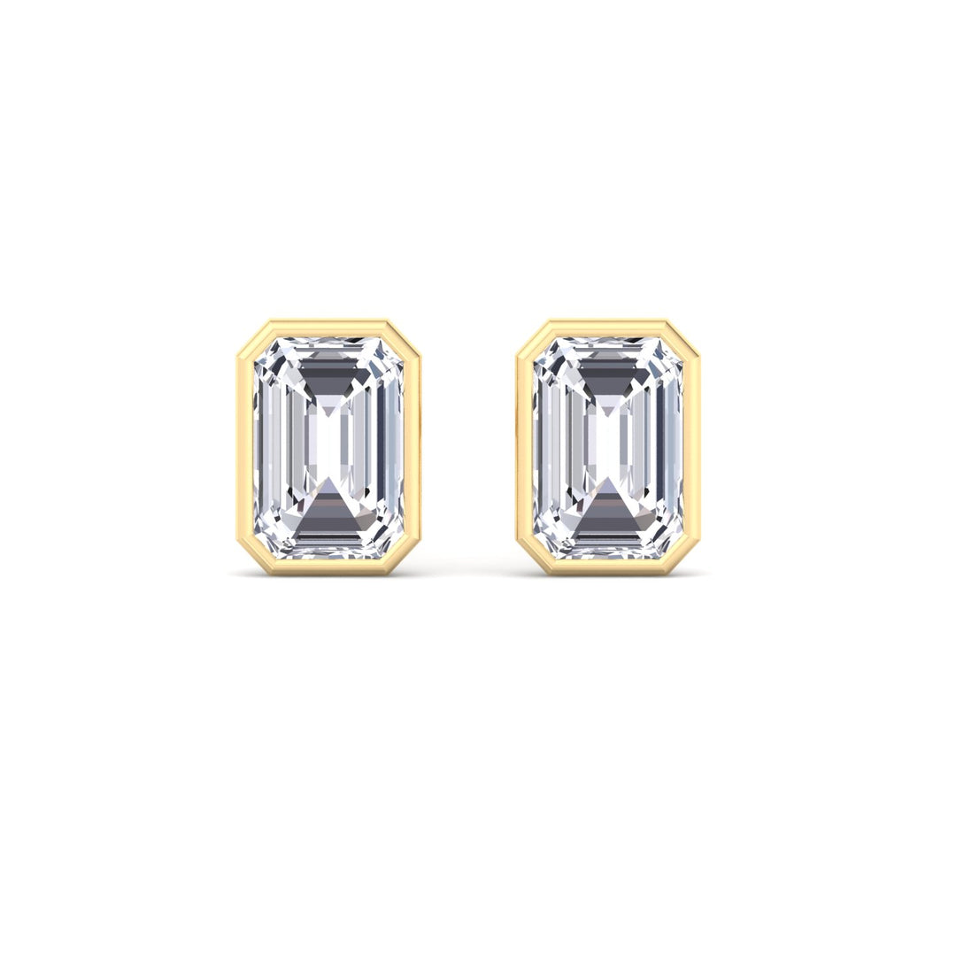 Cheza - Bezel Set Emerald Shape Diamond Studs - Gem Jewelers Co