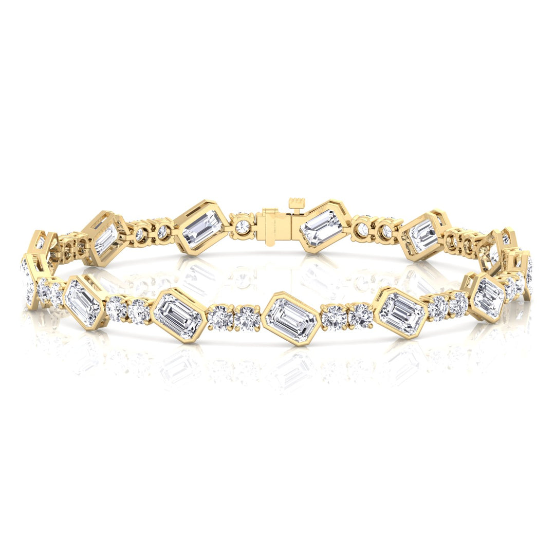 Emerald and Round Natural Diamond Tennis Bracelet