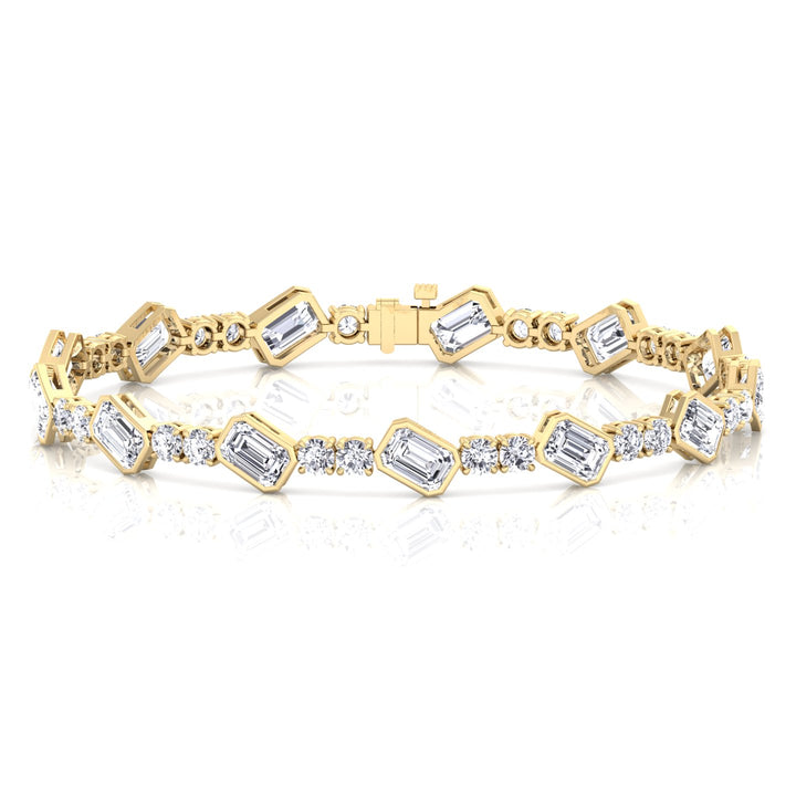 Emerald and Round Natural Diamond Tennis Bracelet