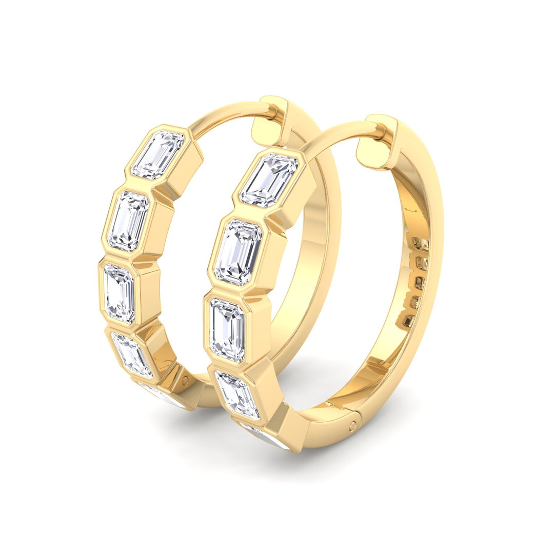 2.5CT T.W Emerald Shape Bezel Set Natural Diamond Hoops