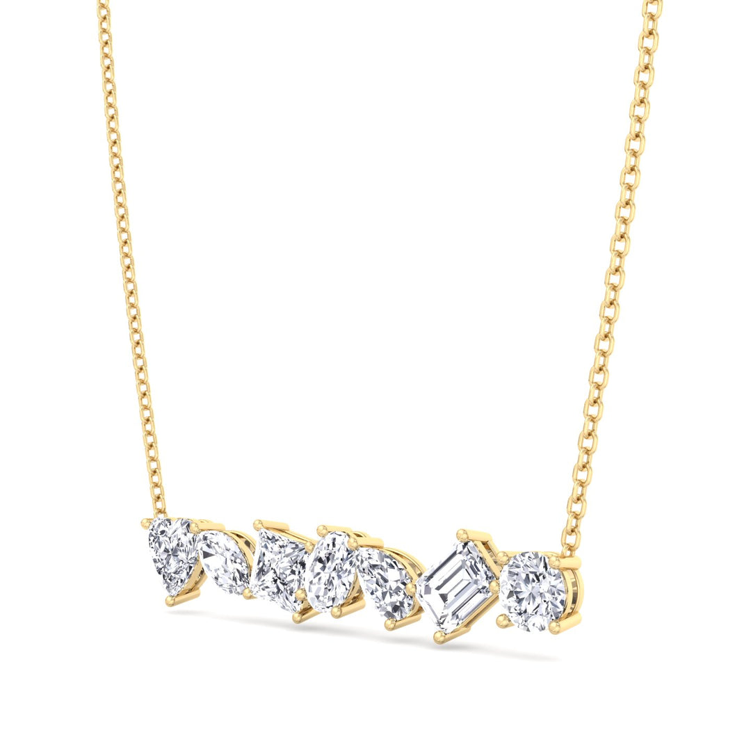 Multi Shape Natural Diamond Bar Pendant Yellow Gold 18K