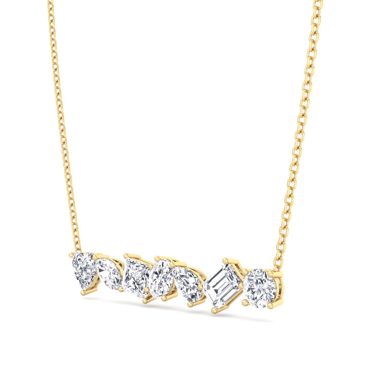 Multi Shape Natural Diamond Bar Pendant Yellow Gold 18K