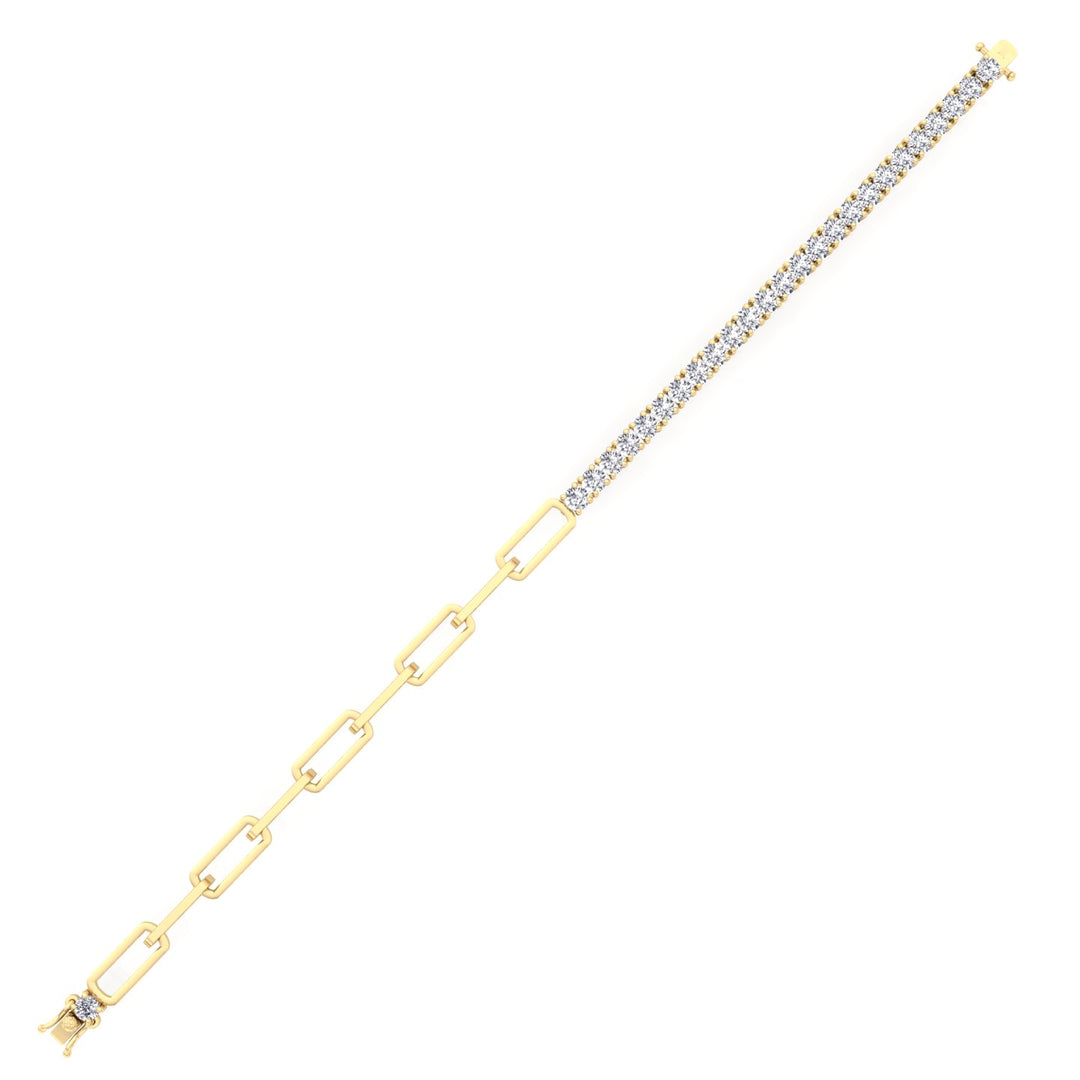 Halfway Adjustable Natural Diamond Tennis Bracelet With Paperclip Chain Yellow Gold
