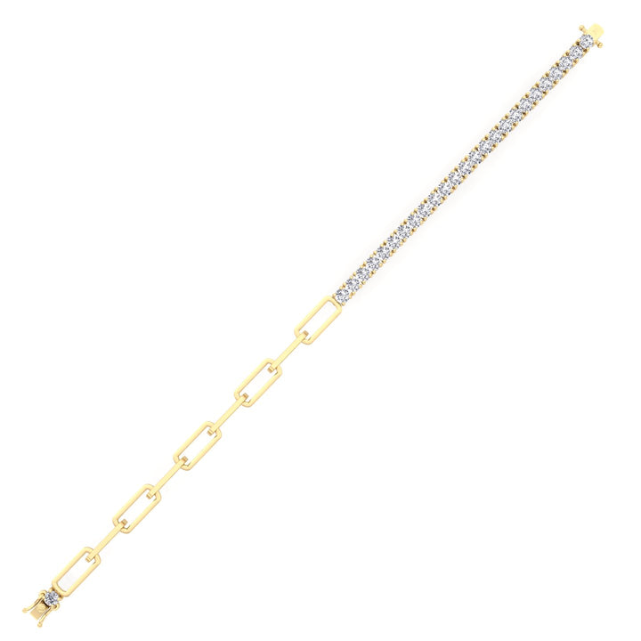 Halfway Adjustable Natural Diamond Tennis Bracelet With Paperclip Chain Yellow Gold