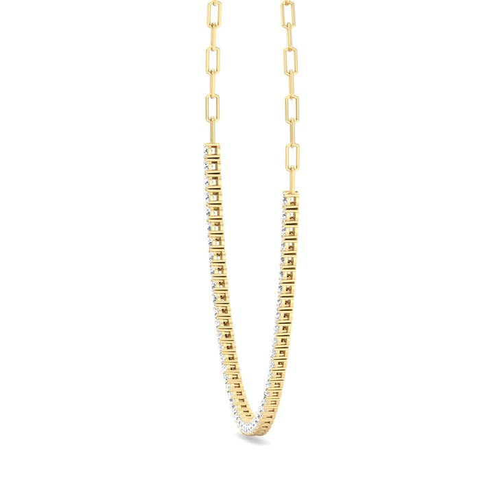 Piazza - Halfway Adjustable Diamond Tennis Necklace With Paperclip Chain - Gem Jewelers Co