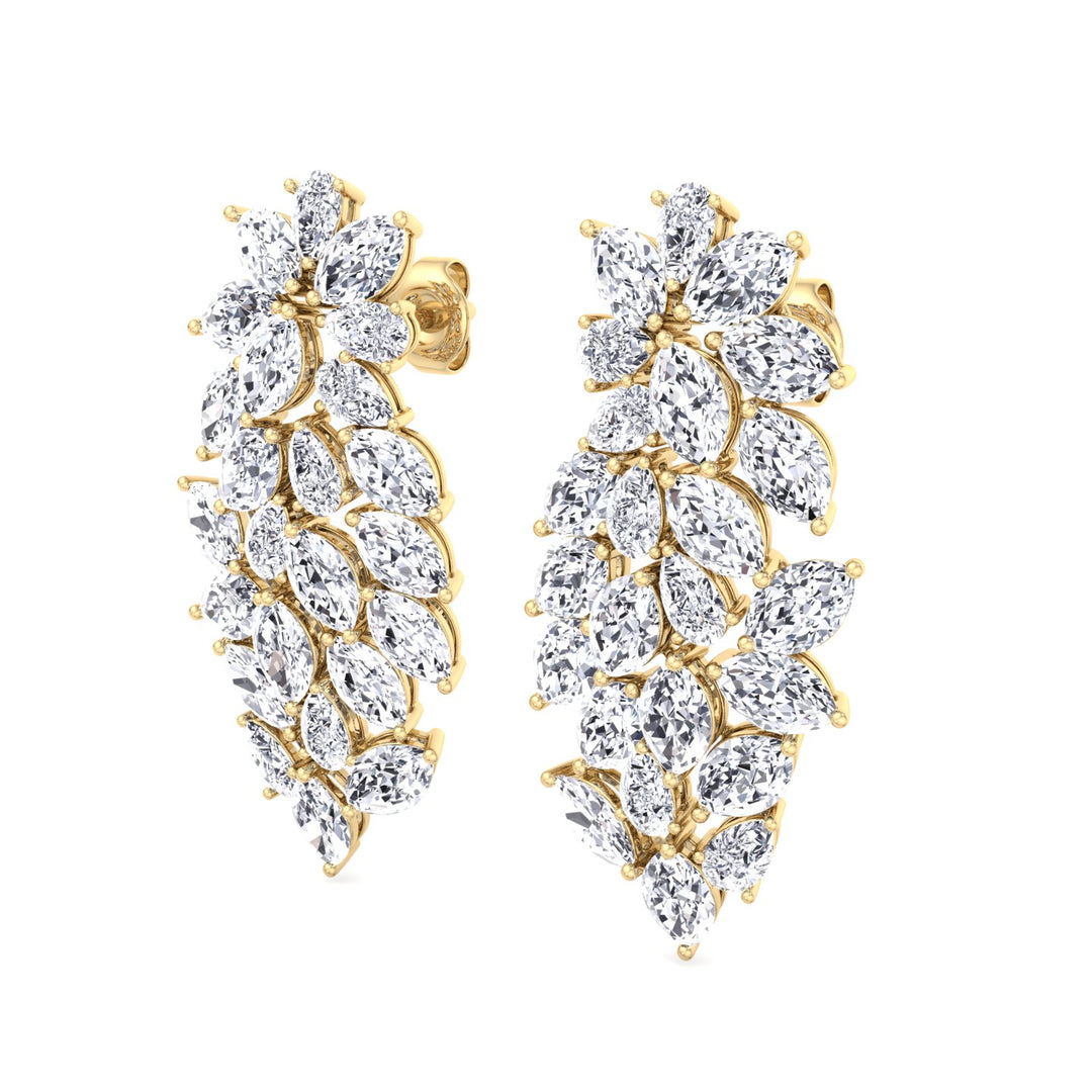 Cluster Pear and Marquise Shape Natural Diamond Drop Earrings Yellow Gold 14K