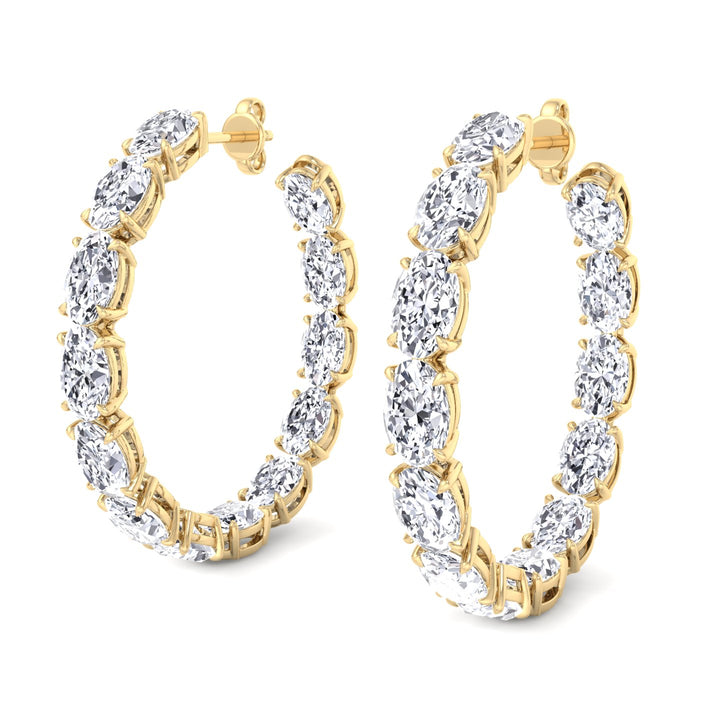 Inside Out Oval Natural Diamond Hoop Earring 1.25” Yellow Gold 18K