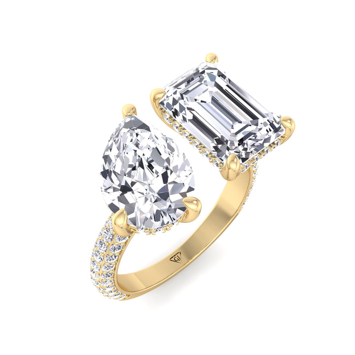 Leani - Toi Et Moi Hidden Halo Emerald and Pear Shape Diamond Engagement Ring - Gem Jewelers Co