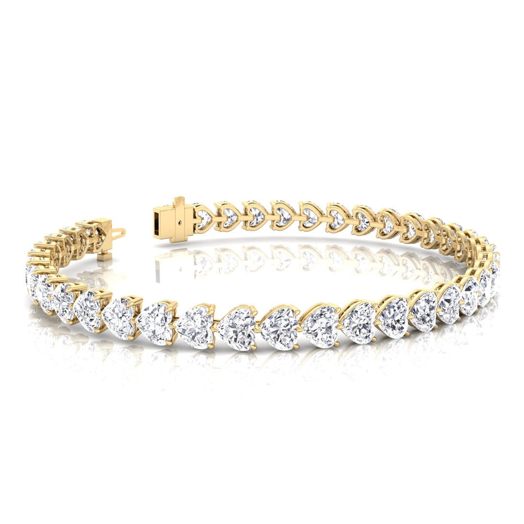East to West Heart Shape Natural Diamond Tennis Bracelet Yellow 11CT