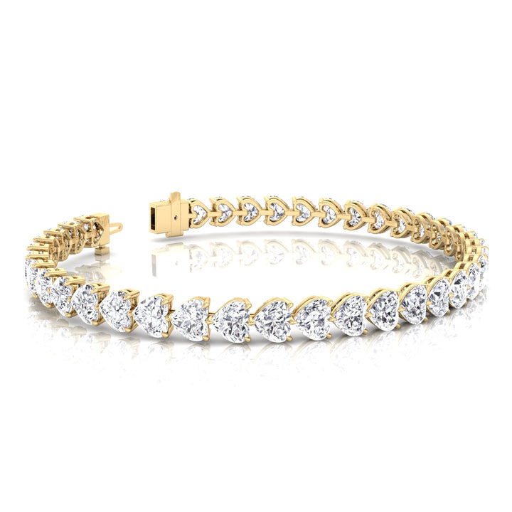 East to West Heart Shape Natural Diamond Tennis Bracelet Yellow 11CT