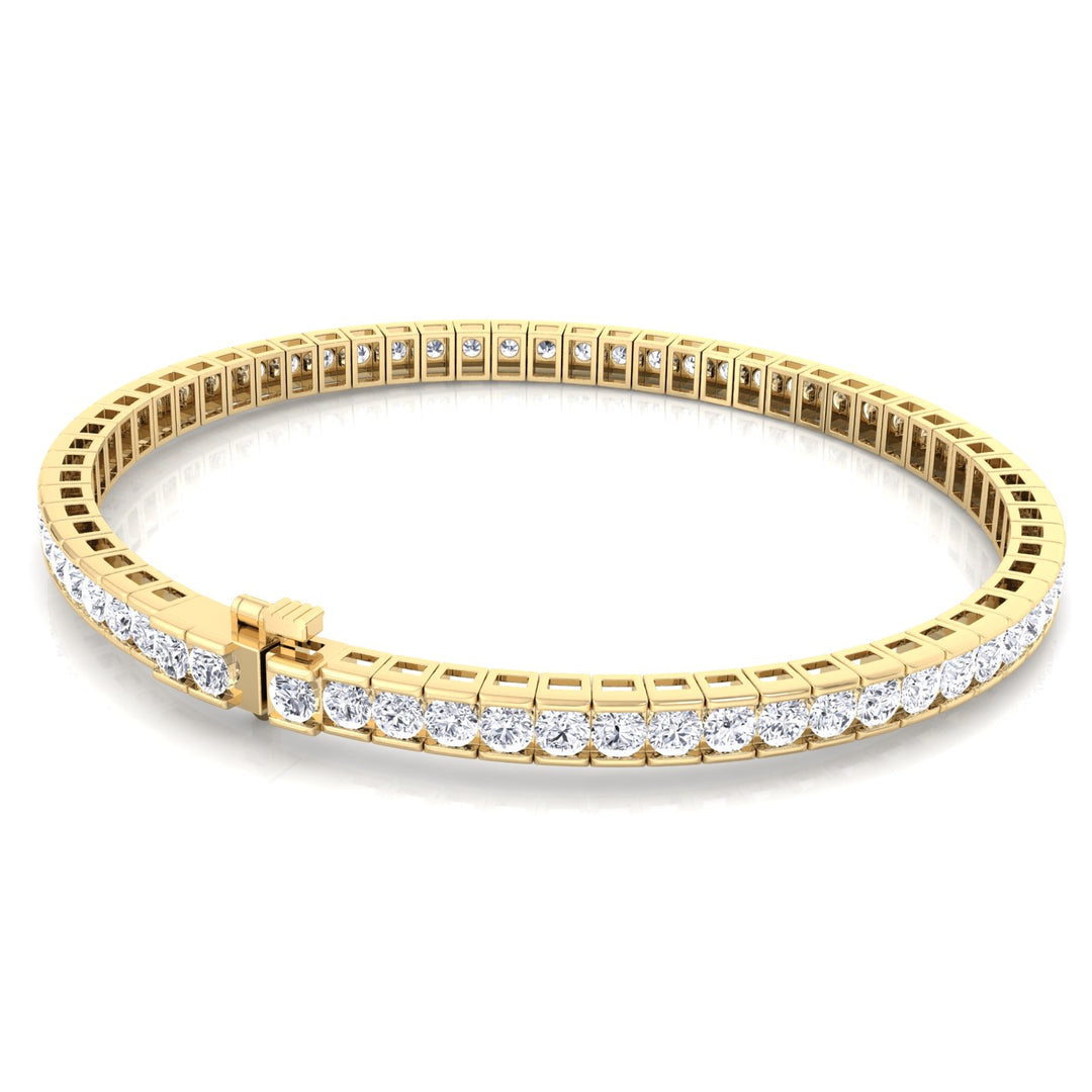 Channel Setting Round Cut Natural Diamond Tennis Bracelet 18K Yellow Gold