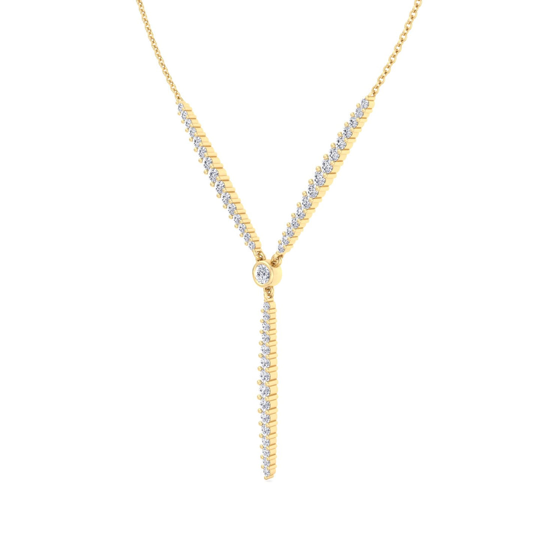 Natural Eternity Style Diamond Lariat  Necklace Yellow Gold 18K
