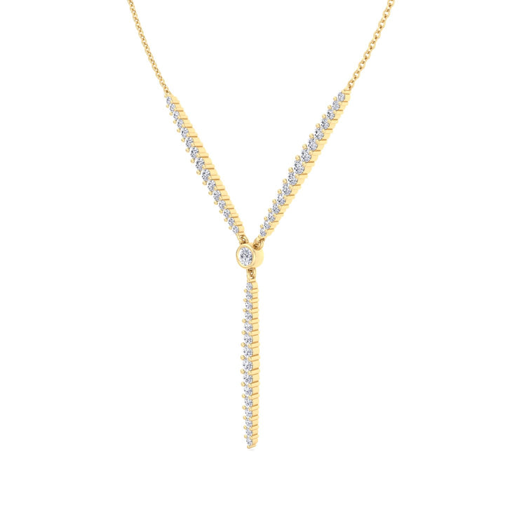 Natural Eternity Style Diamond Lariat  Necklace Yellow Gold 18K