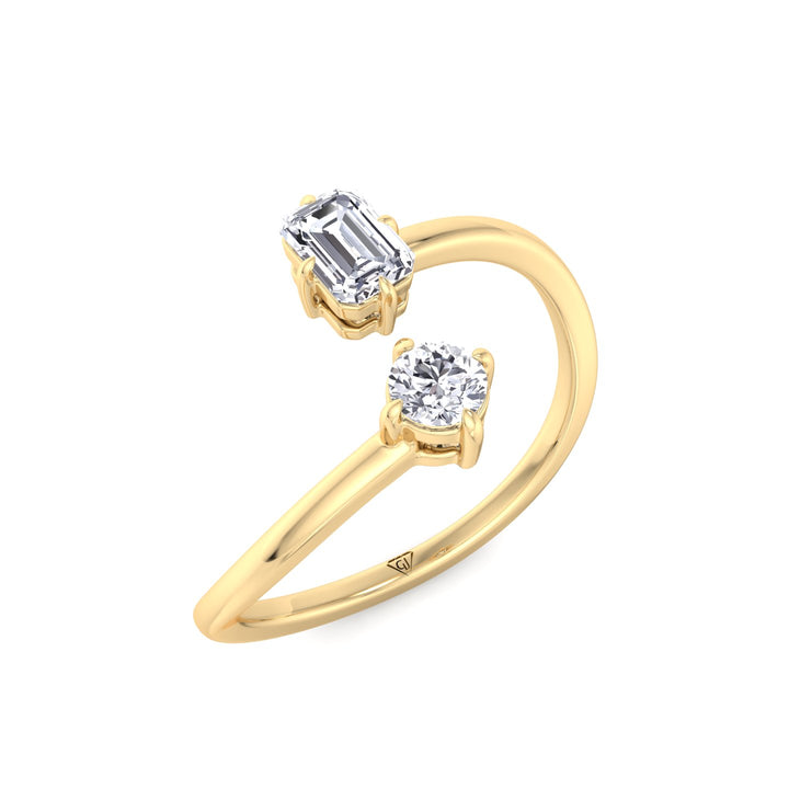 Prisca - Emerald Cut & Round Cut Diamond Stackable Ring - Gem Jewelers Co