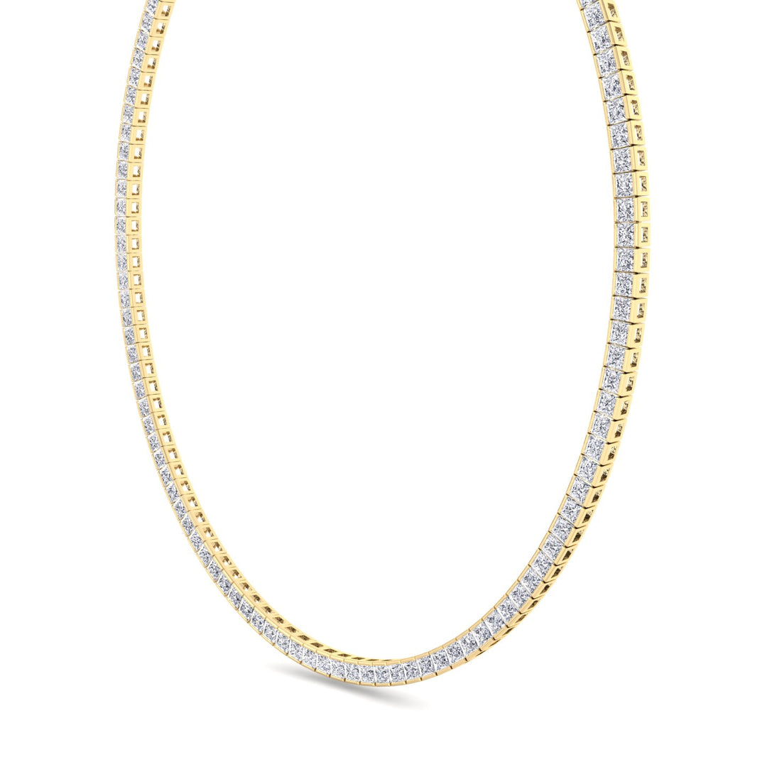 Princess Cut Natural Diamond Tennis Necklace 14K Solid Gold