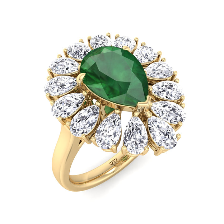 Sabrina - Pear Shape Green Emerald Engagement Ring with Pear Shape Diamond Halo - Gem Jewelers Co