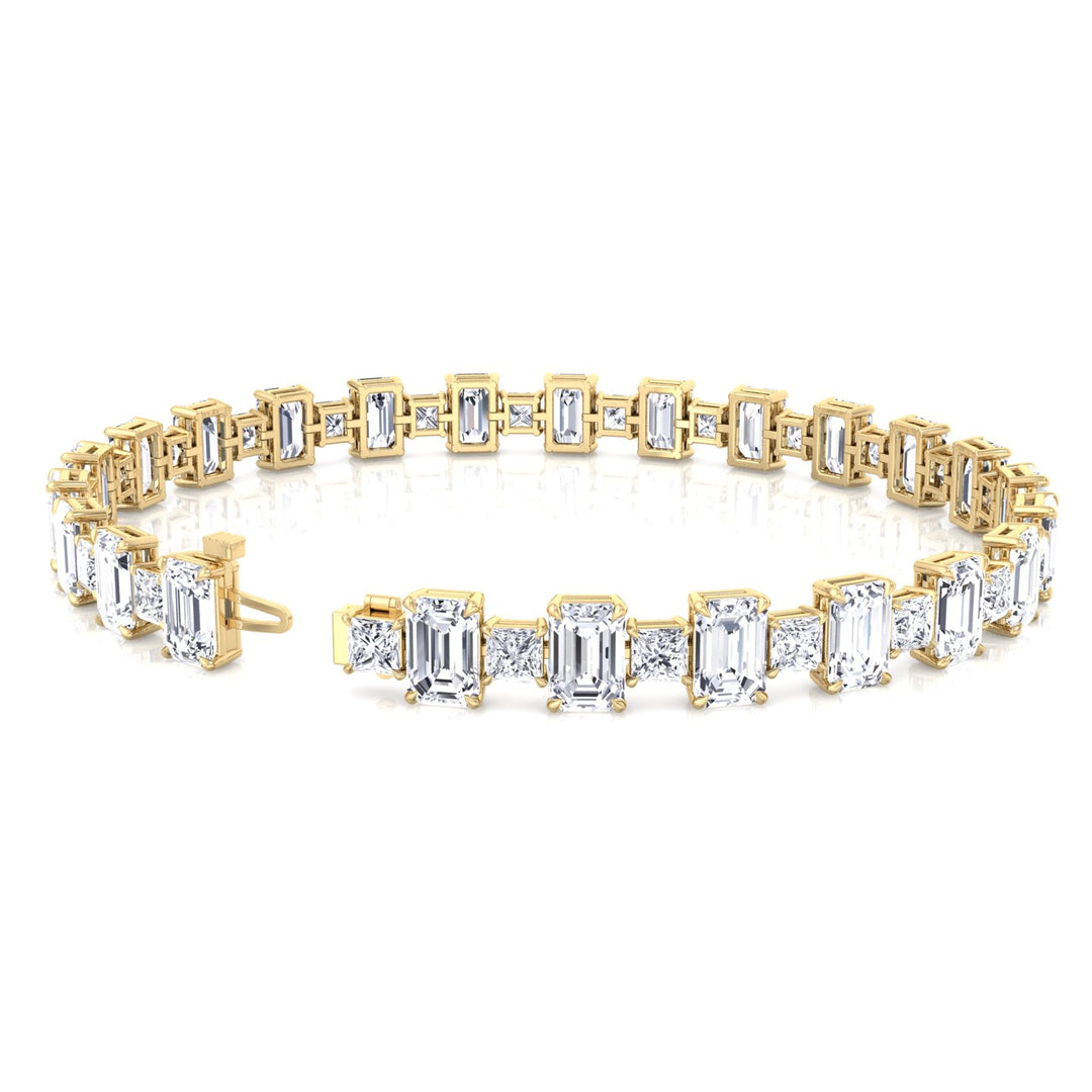 Alternating Emerald and Princess Tennis Bracelet-3CT-18K-Yellow Gold