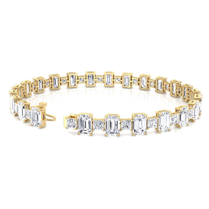 Alternating Emerald and Princess Tennis Bracelet-3CT-18K-Yellow Gold