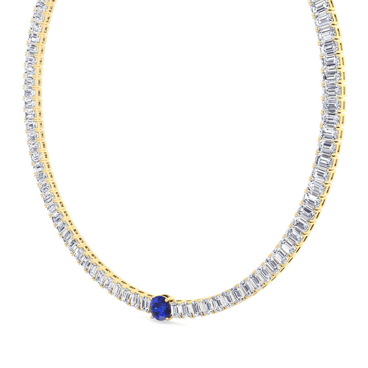 Natural Round Sapphire and Emerald Diamond Tennis Necklace