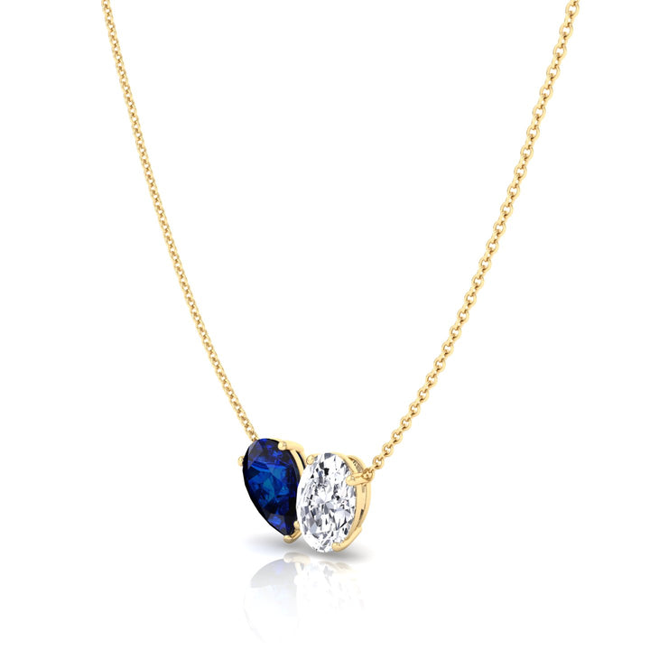 Natural Pear Shape Sapphire and Oval Diamond Pendant Yellow Gold 18K
