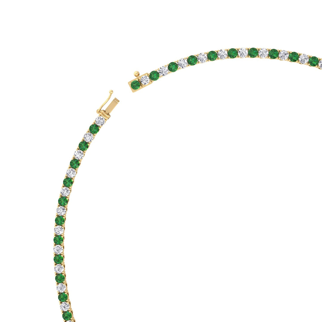 Alternating Green Emerald and Natural Diamond Tennis Necklace 14K Solid Gold
