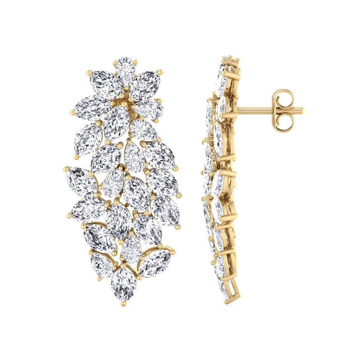 Cluster Pear and Marquise Shape Natural Diamond Drop Earrings Yellow Gold