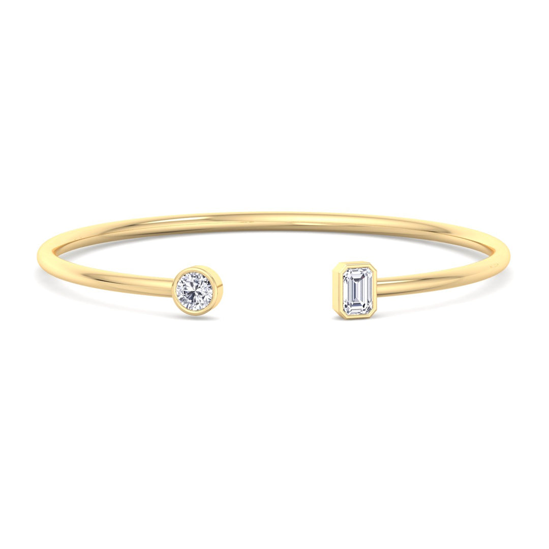 round-and-emerald-cut-diamond-bezel-setting-14k-yellow-gold-open-cuff-bangle
