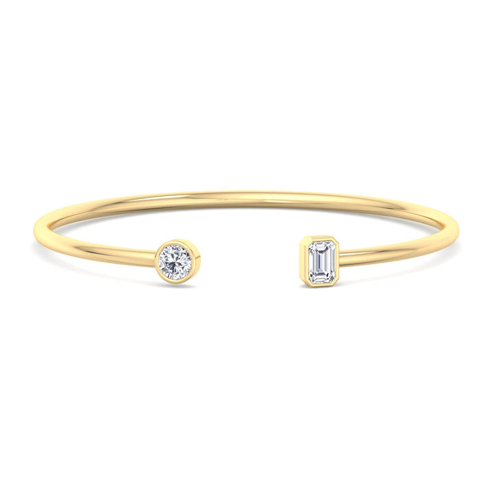 round-and-emerald-cut-diamond-bezel-setting-14k-yellow-gold-open-cuff-bangle
