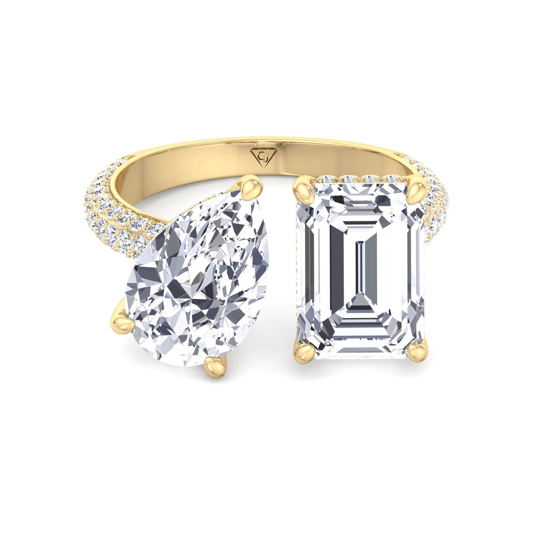 Leani - Toi Et Moi Hidden Halo Emerald and Pear Shape Diamond Engagement Ring - Gem Jewelers Co