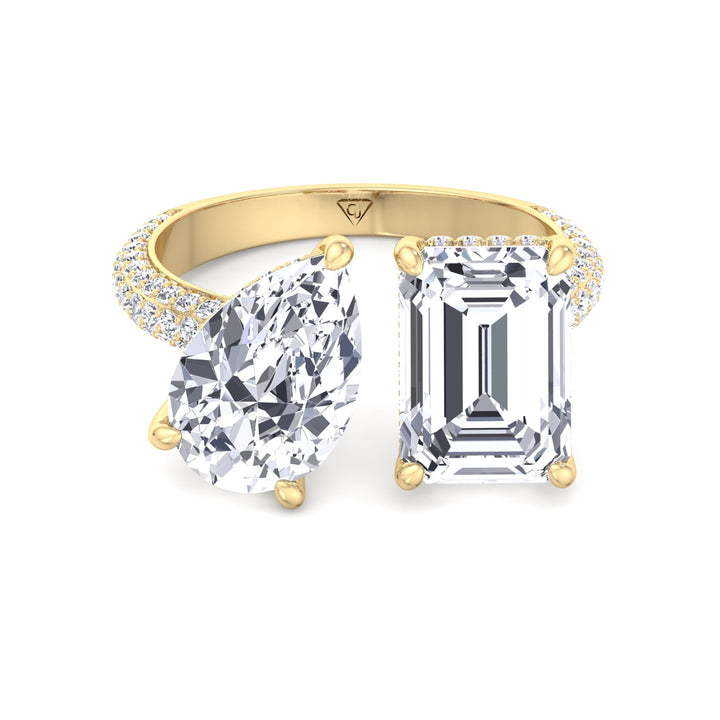 Leani - Toi Et Moi Hidden Halo Emerald and Pear Shape Diamond Engagement Ring - Gem Jewelers Co