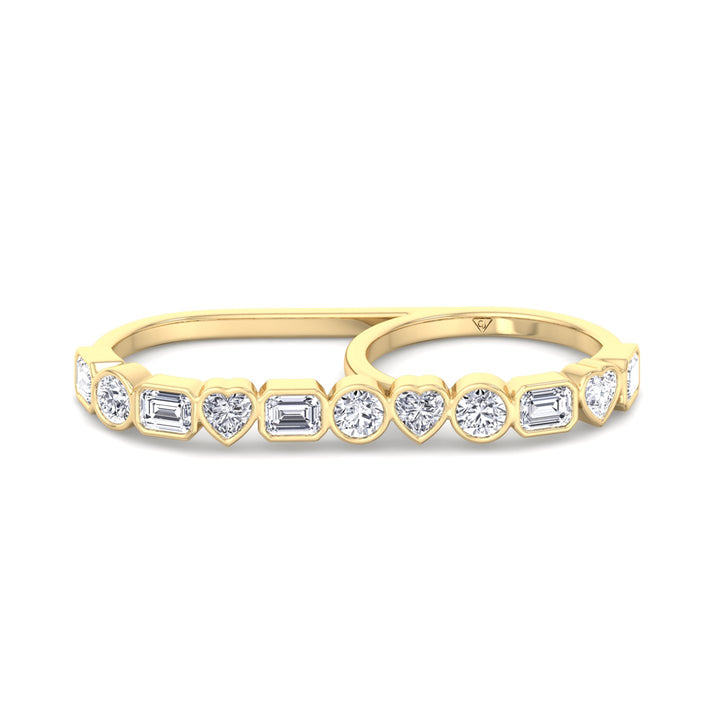 Fancy Bezel Multi Shape Natural Diamond Two Finger Ring Yellow Gold 2CT
