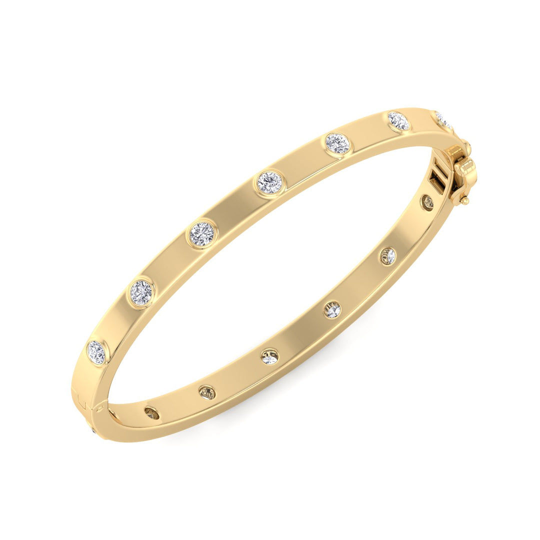 Anza - Round Cut Bezel Set Natural Diamond Bangle - Gem Jewelers Co
