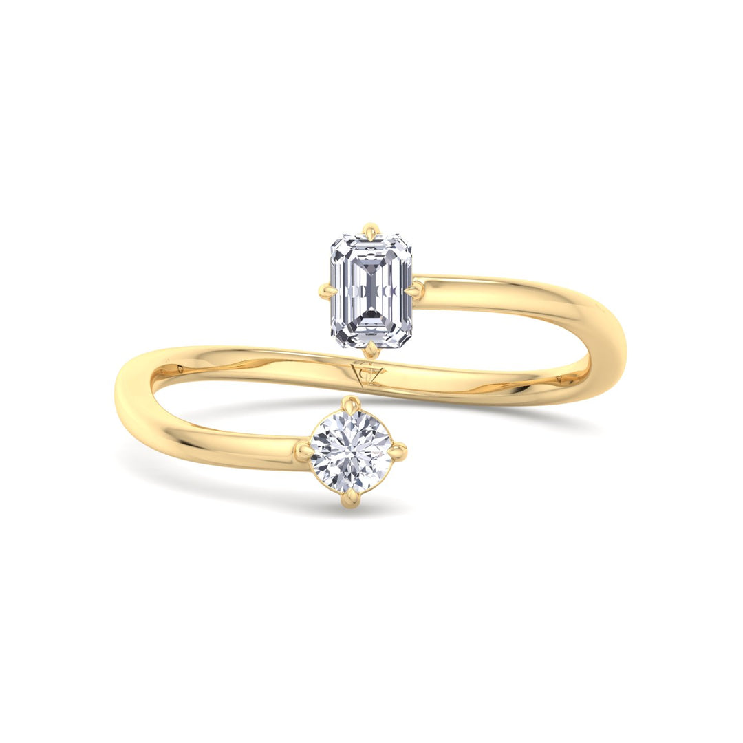 Prisca - Emerald Cut & Round Cut Diamond Stackable Ring - Gem Jewelers Co